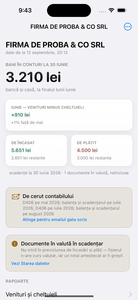 Ecranul principal CumStau după preluarea fișierului